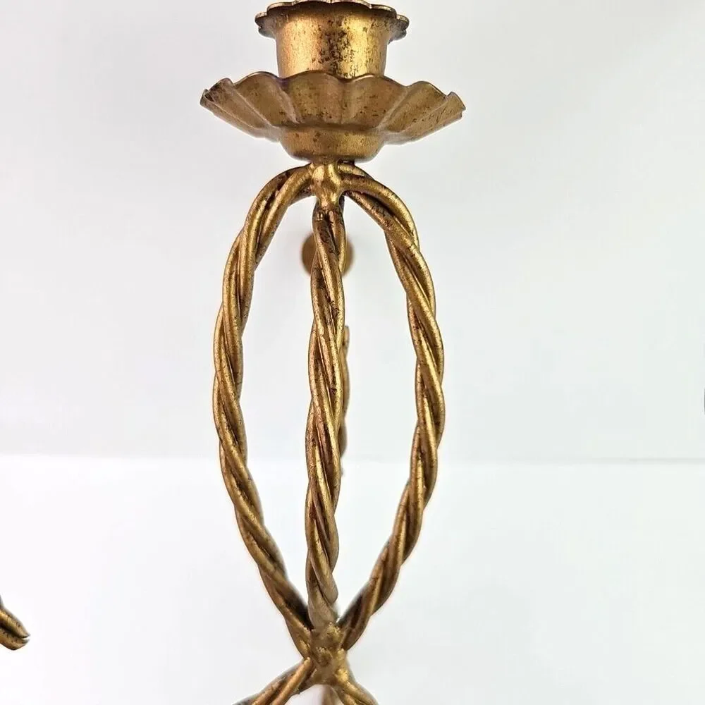Vtg HOME INTERIOR Homco Gold Metal Twisted Rope Wall Sconce 5 Candle Holder 22in
